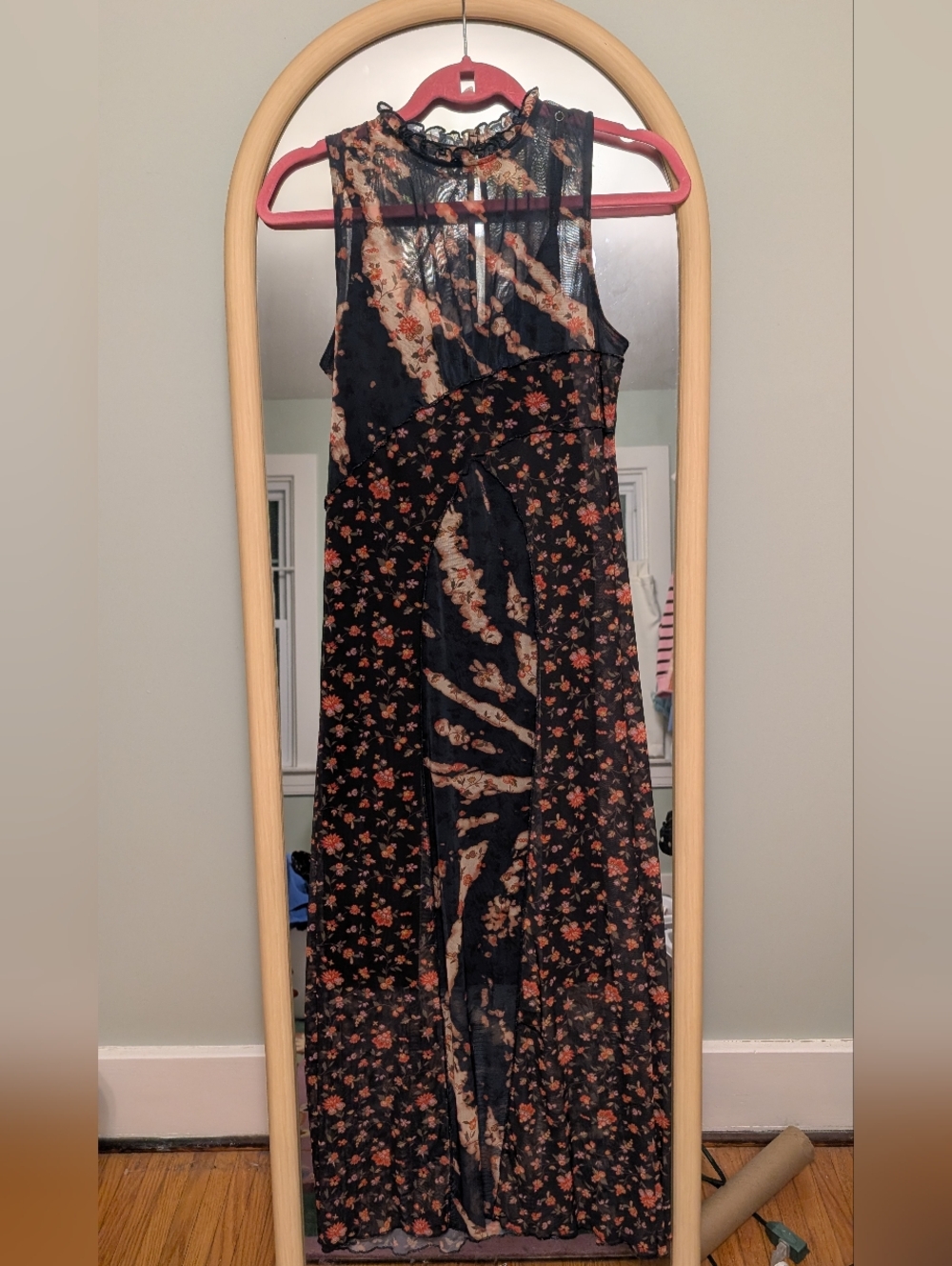 Urban Outfitters Sheer Black Midi Dress with Floral Print